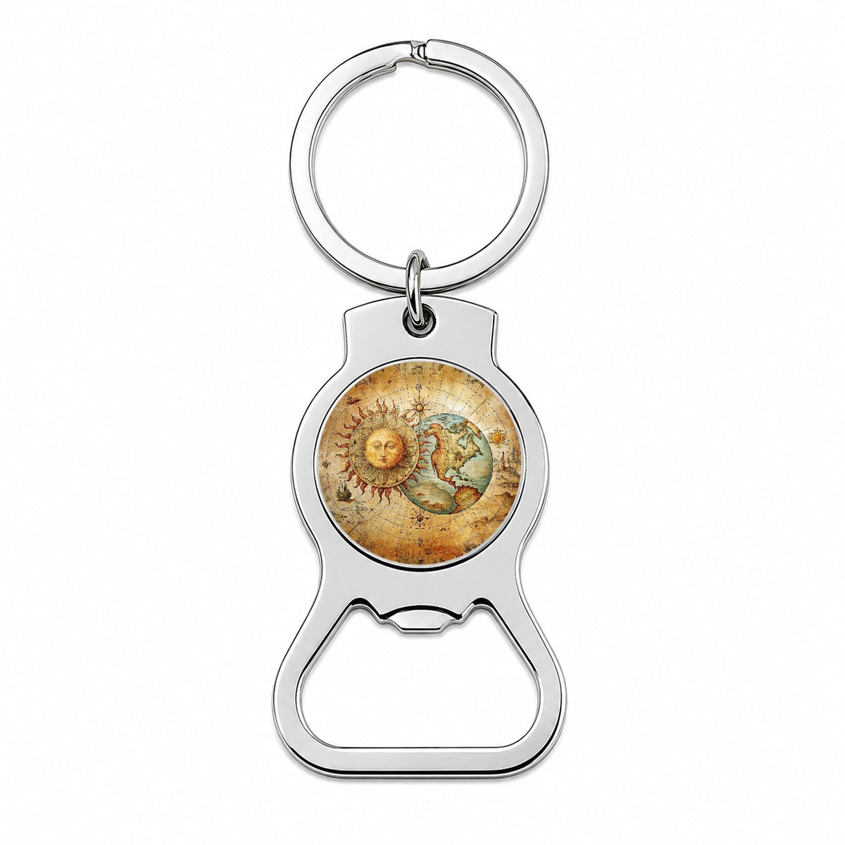 Vintage Sun Moon Map Bottle Opener Keychain