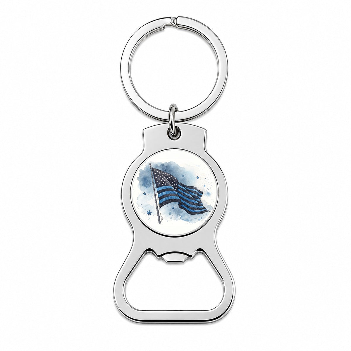 Black Blue Waving American Flag Watercolor USA United States Bottle Opener Keychain