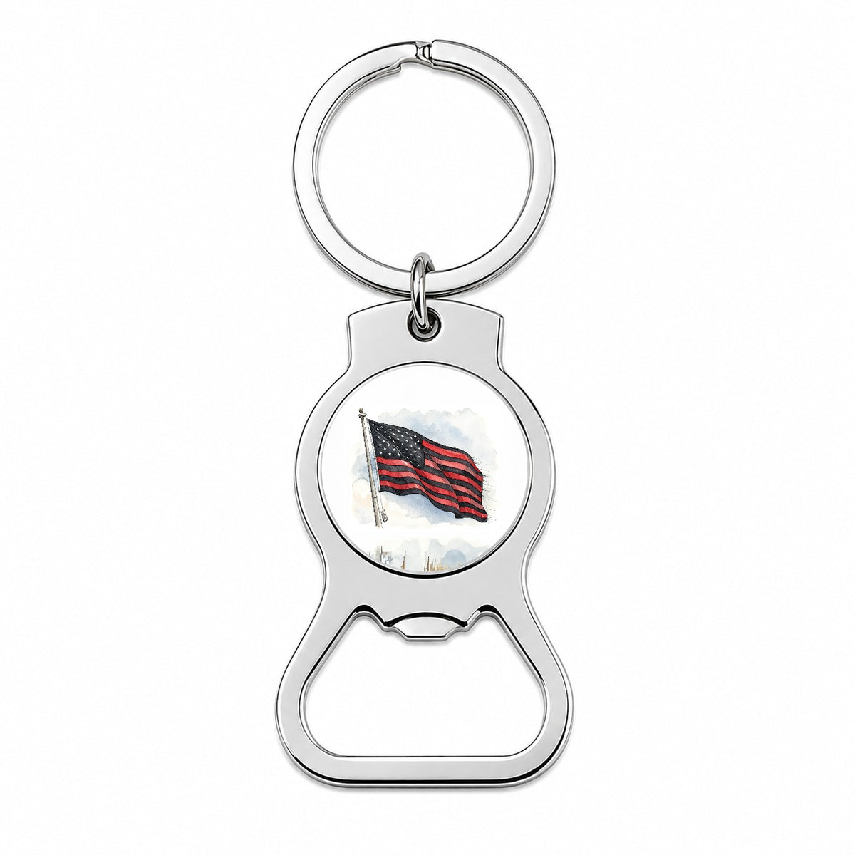 Black Red Waving American Flag Watercolor USA United States Bottle Opener Keychain