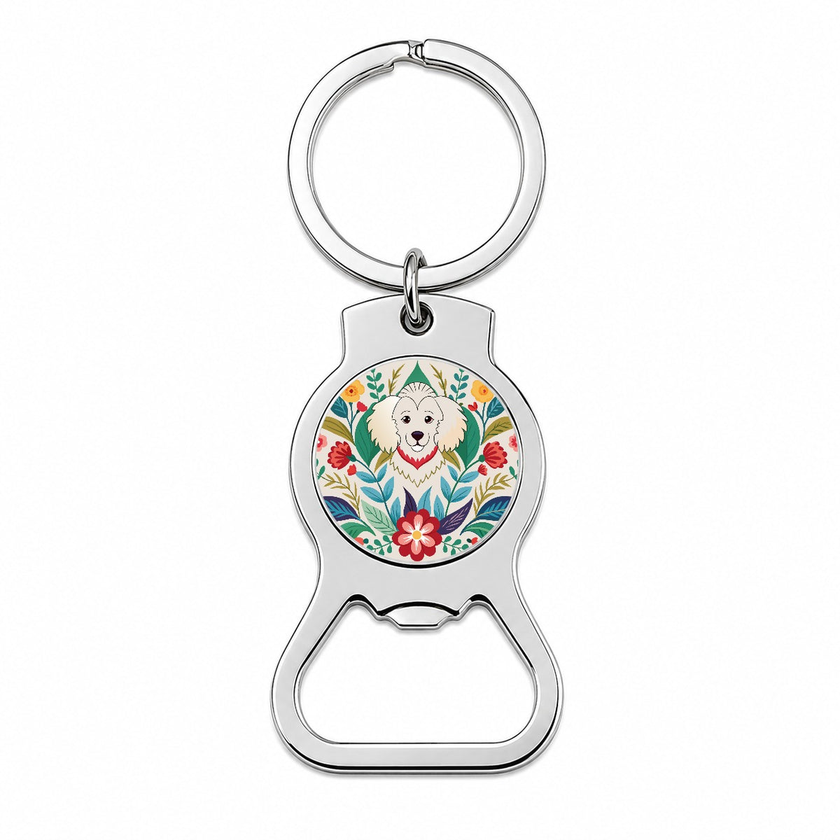Cavachon Floral Motif Dog Bottle Opener Keychain