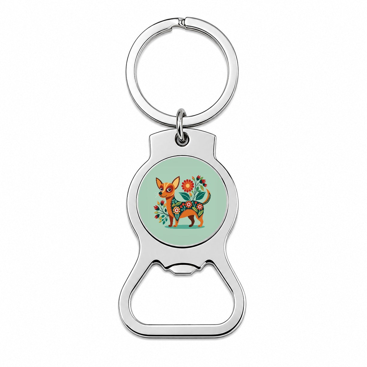 Chiweenie Floral Motif Cute Dog Bottle Opener Keychain