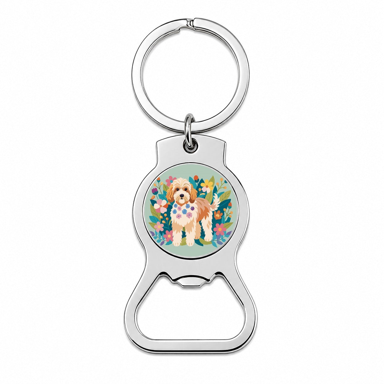 Cockapoo Floral Motif Dog Bottle Opener Keychain