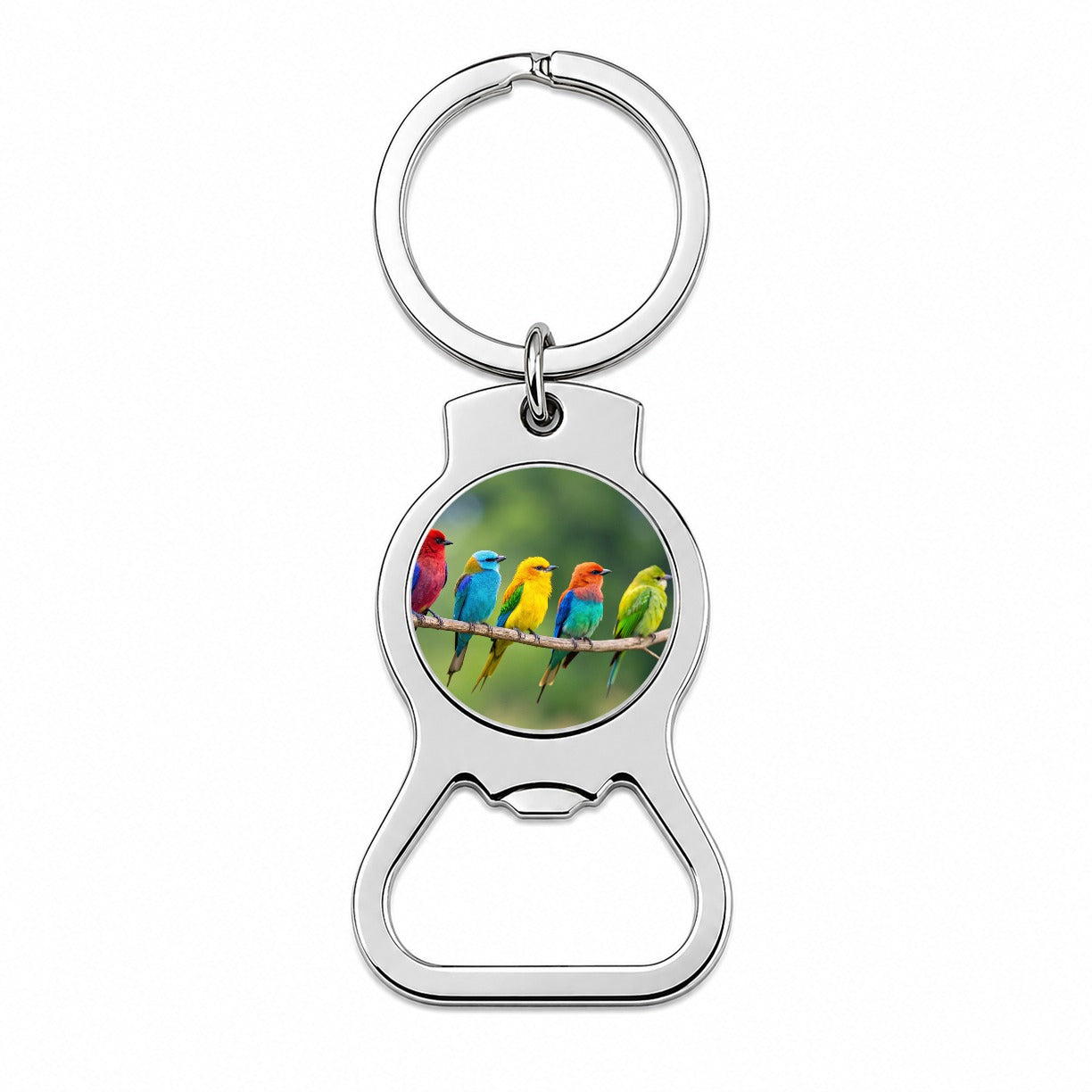 Colorful Birds In A Row Bottle Opener Keychain