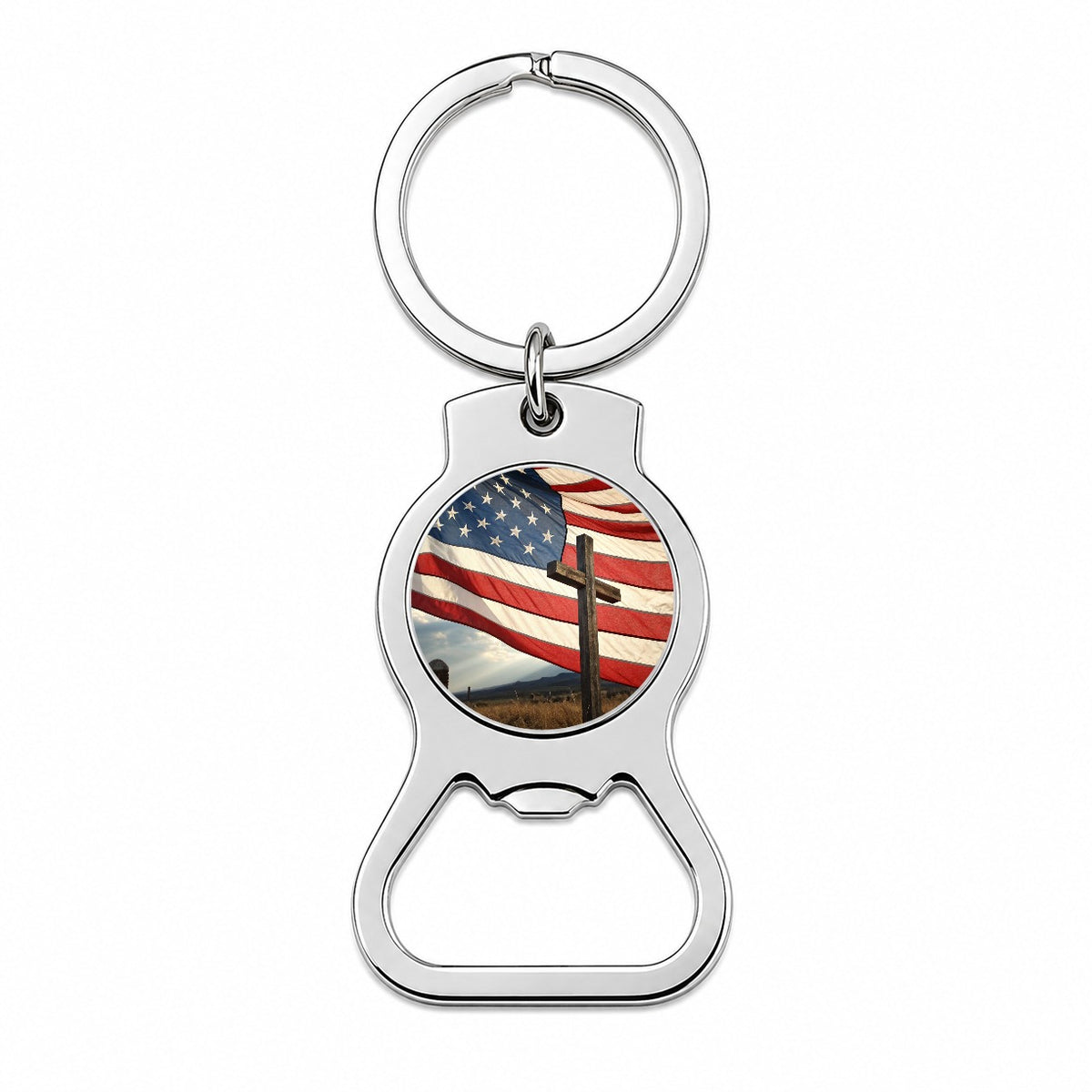 Cross Over American Flag USA United States Bottle Opener Keychain