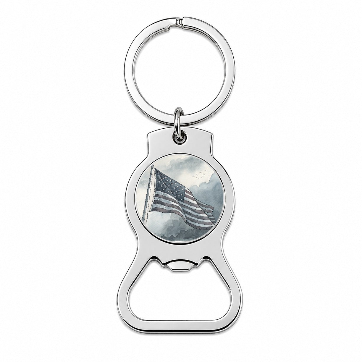 Gray American Flag Watercolor USA United States Bottle Opener Keychain
