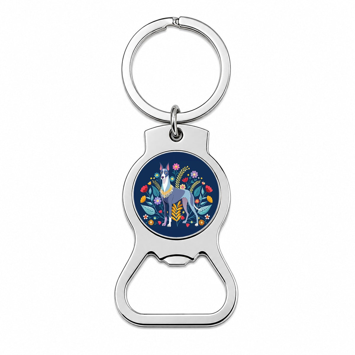 Great Dane Floral Motif Dog Blue Bottle Opener Keychain