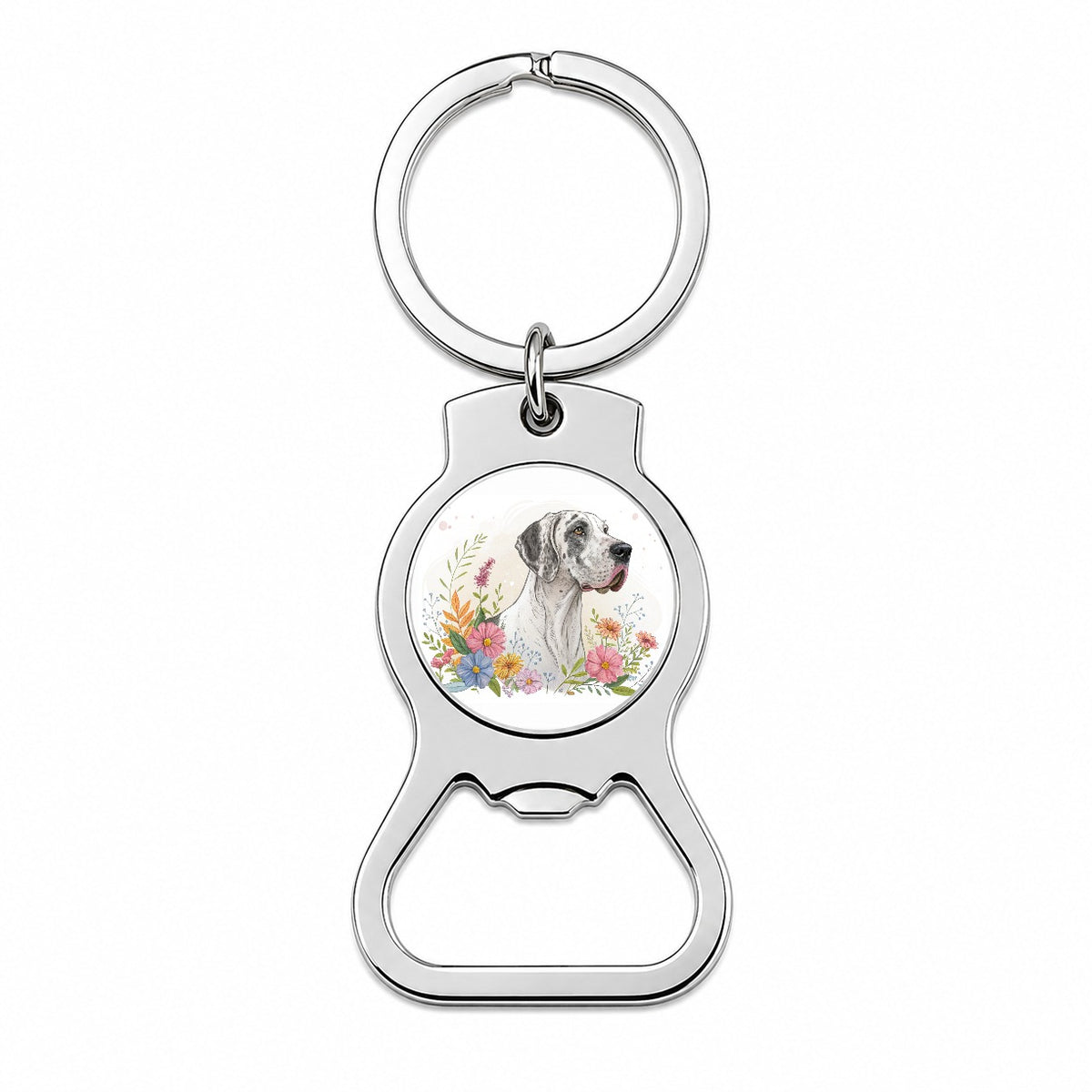 Great Dane Floral Motif Dog Light Bottle Opener Keychain