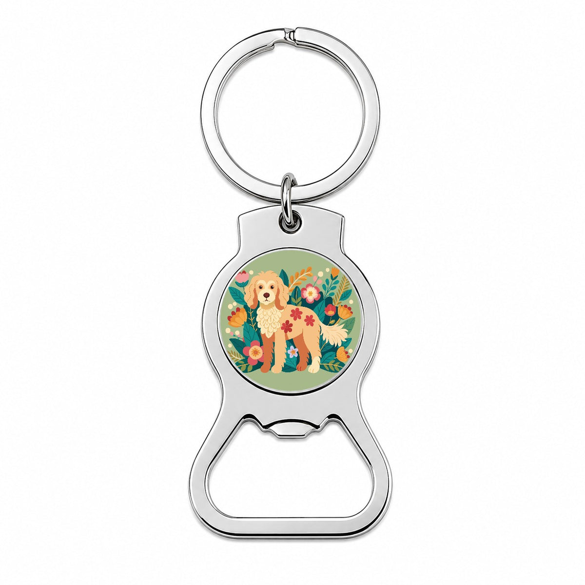 Labradoodle Floral Motif Dog Bottle Opener Keychain