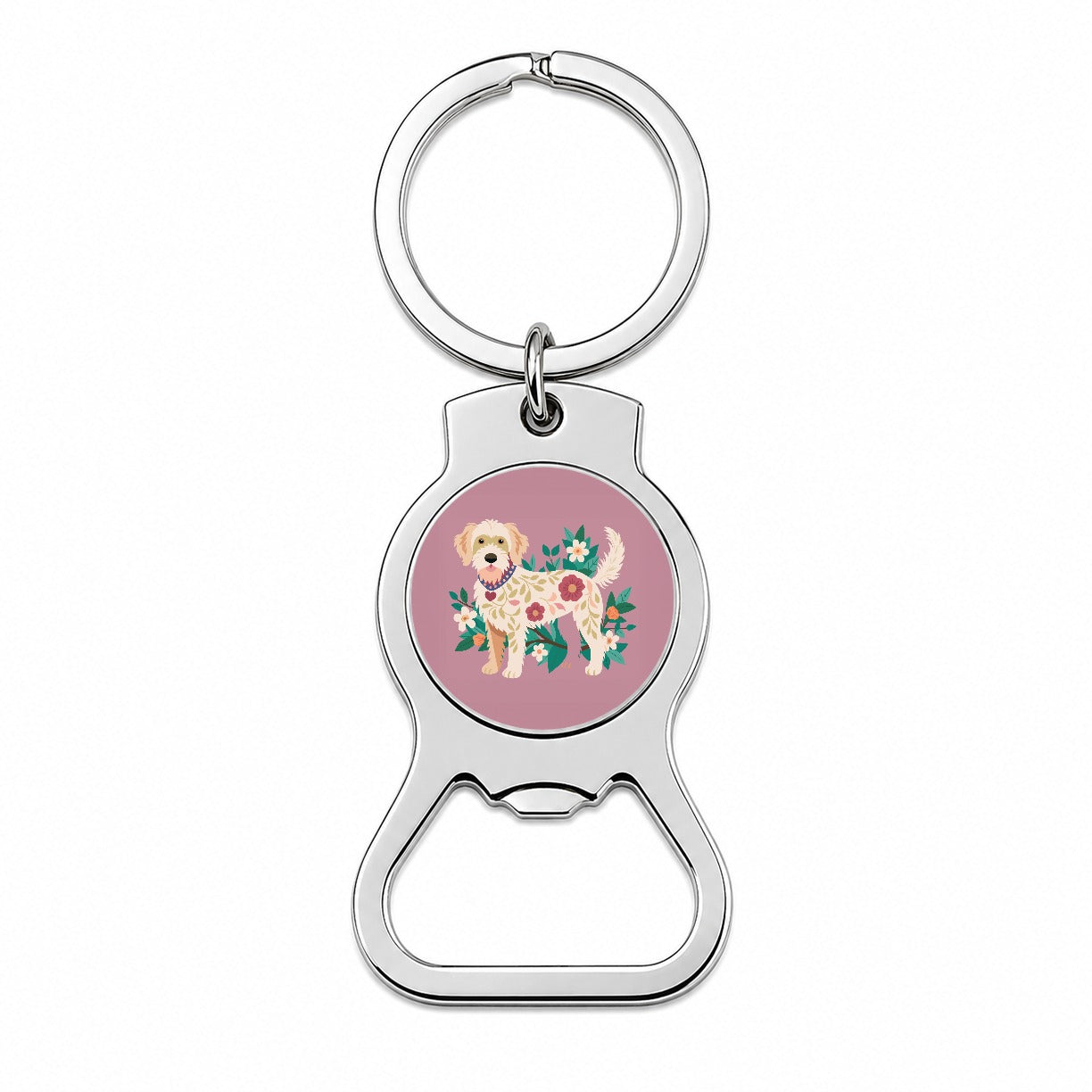 Labradoodle Floral Motif Standing Dog Bottle Opener Keychain