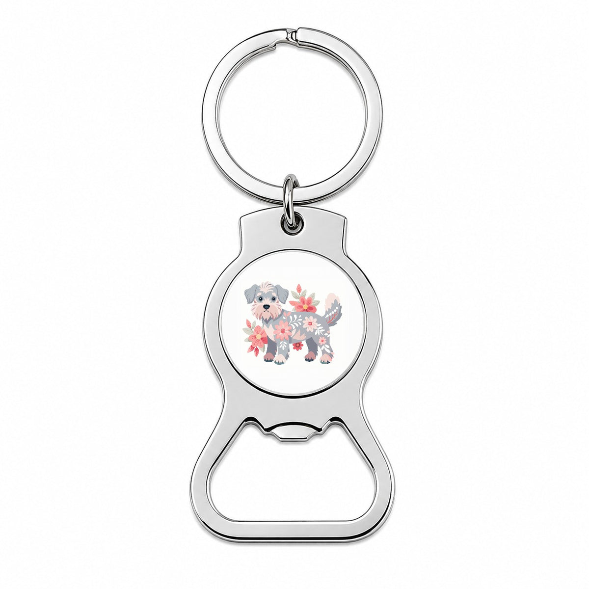 Schnoodle Floral Motif Dog Bottle Opener Keychain