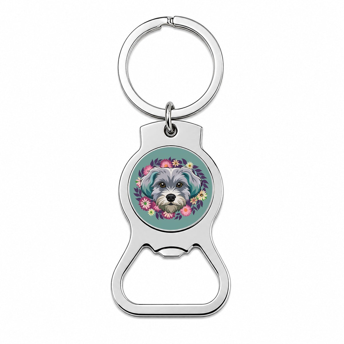 Schnoodle Head Floral Motif Dog Cute Bottle Opener Keychain