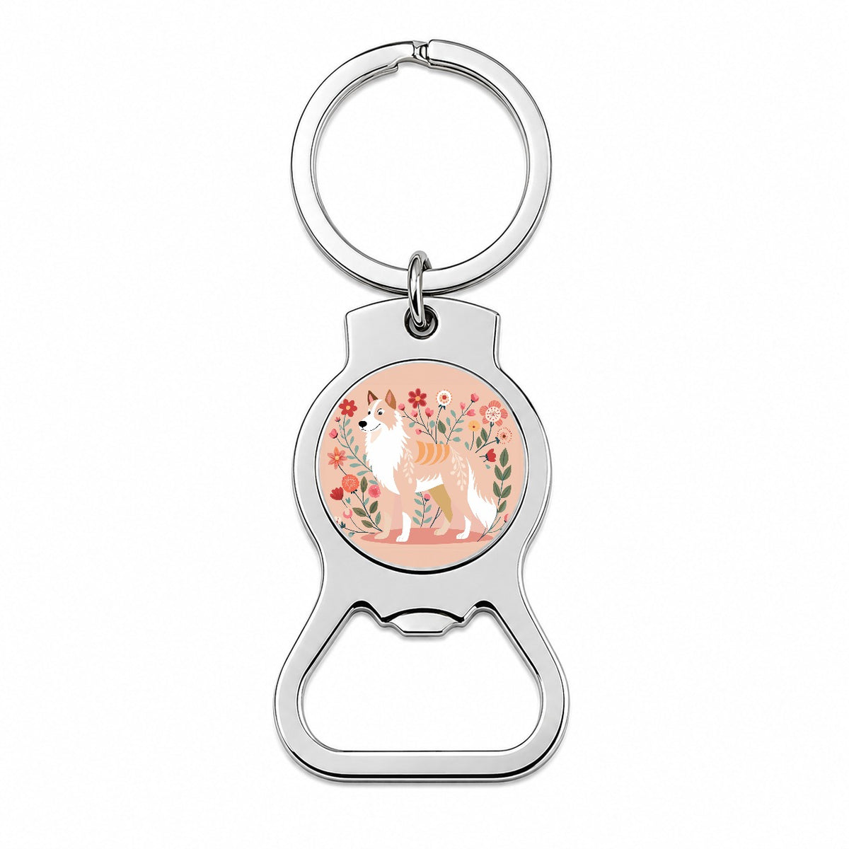 Siberian Retriever Floral Motif Dog Cute Bottle Opener Keychain