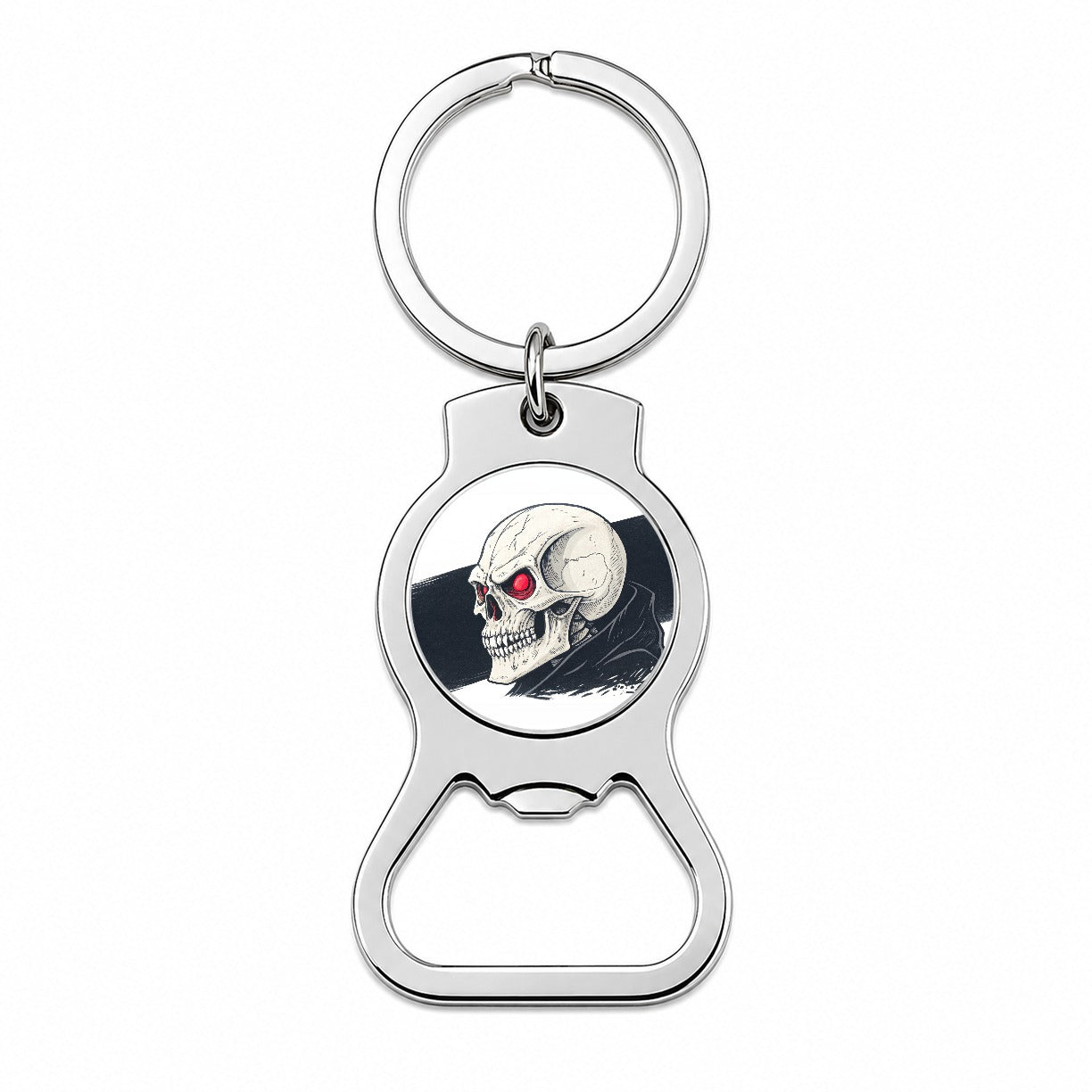 Skull With Red Eyes Menacing Bottle Opener Keychain