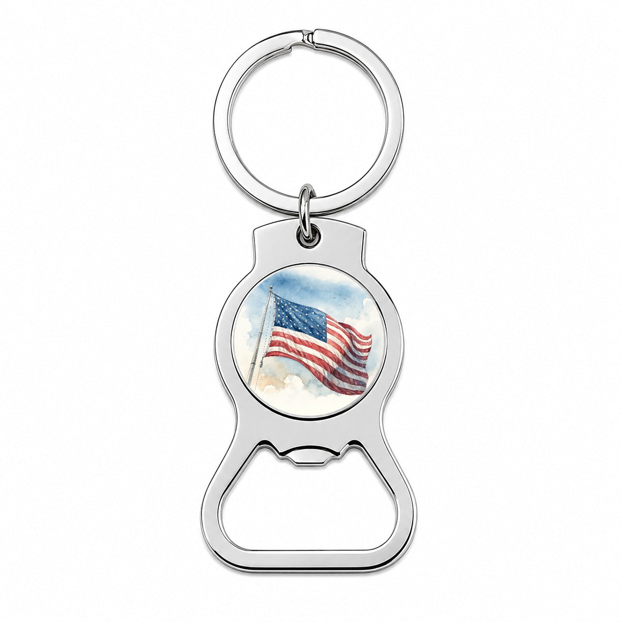 Waving American Flag Watercolor USA United States Bottle Opener Keychain