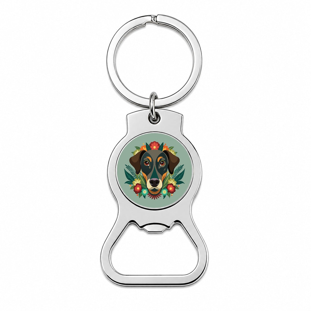 Weimador Head Floral Motif Gray Dog Bottle Opener Keychain
