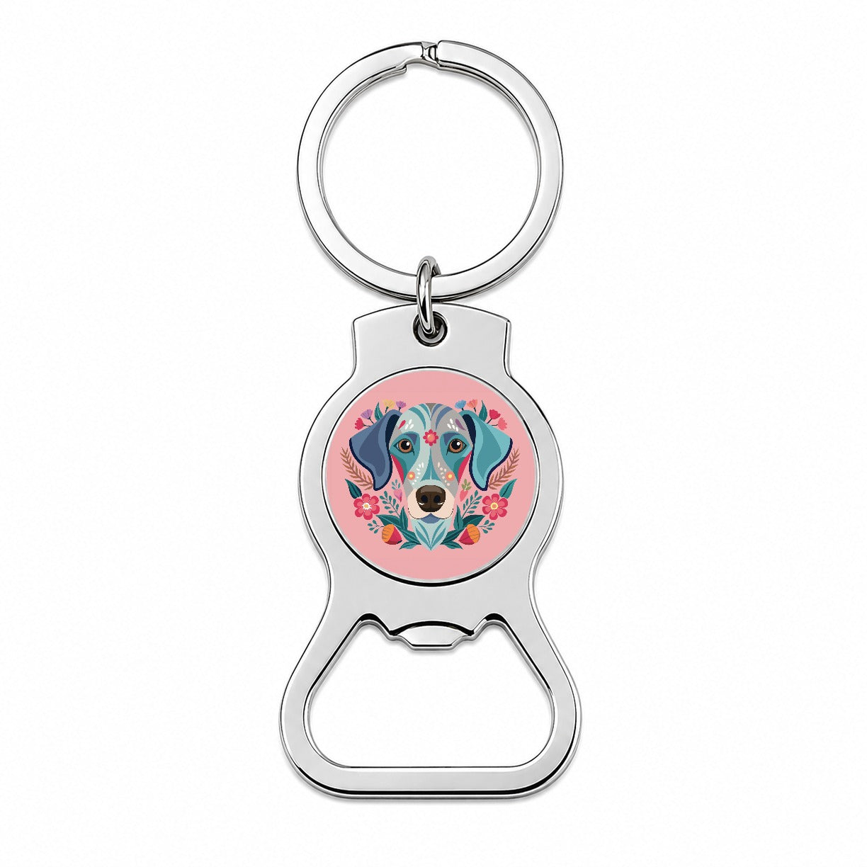 Weimador Head Floral Motif Light Pink Dog Bottle Opener Keychain