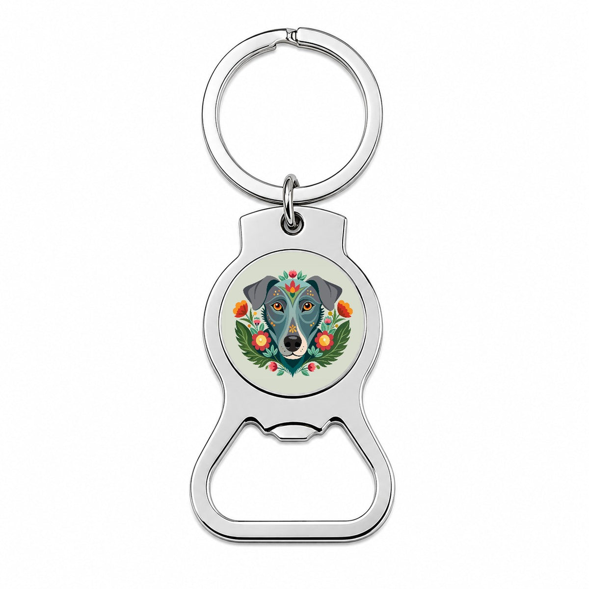 Weimador Head Floral Motif Bottle Opener Keychain