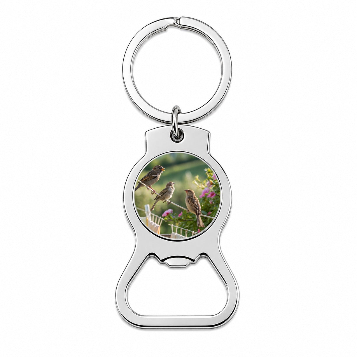 Birds On A Clothesline Bottle Opener Keychain