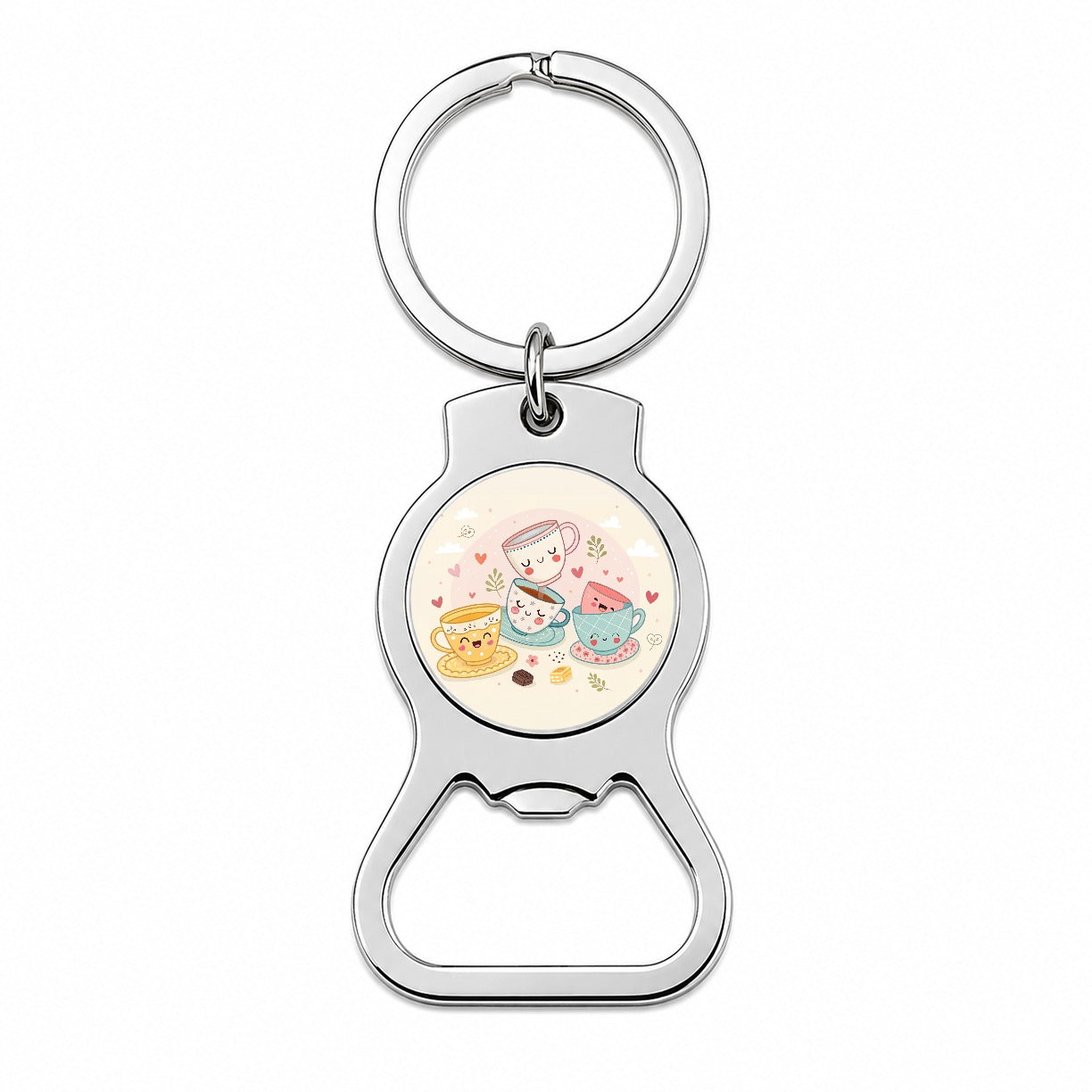 Kawaii Happy Tea Cups Bottle Opener Keychain