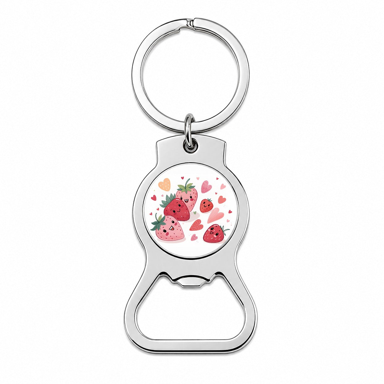 Kawaii Strawberries Hearts Bottle Opener Keychain