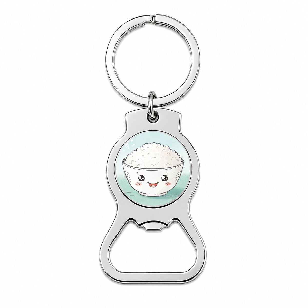 Kawaii White Rice Bowl Bottle Opener Keychain