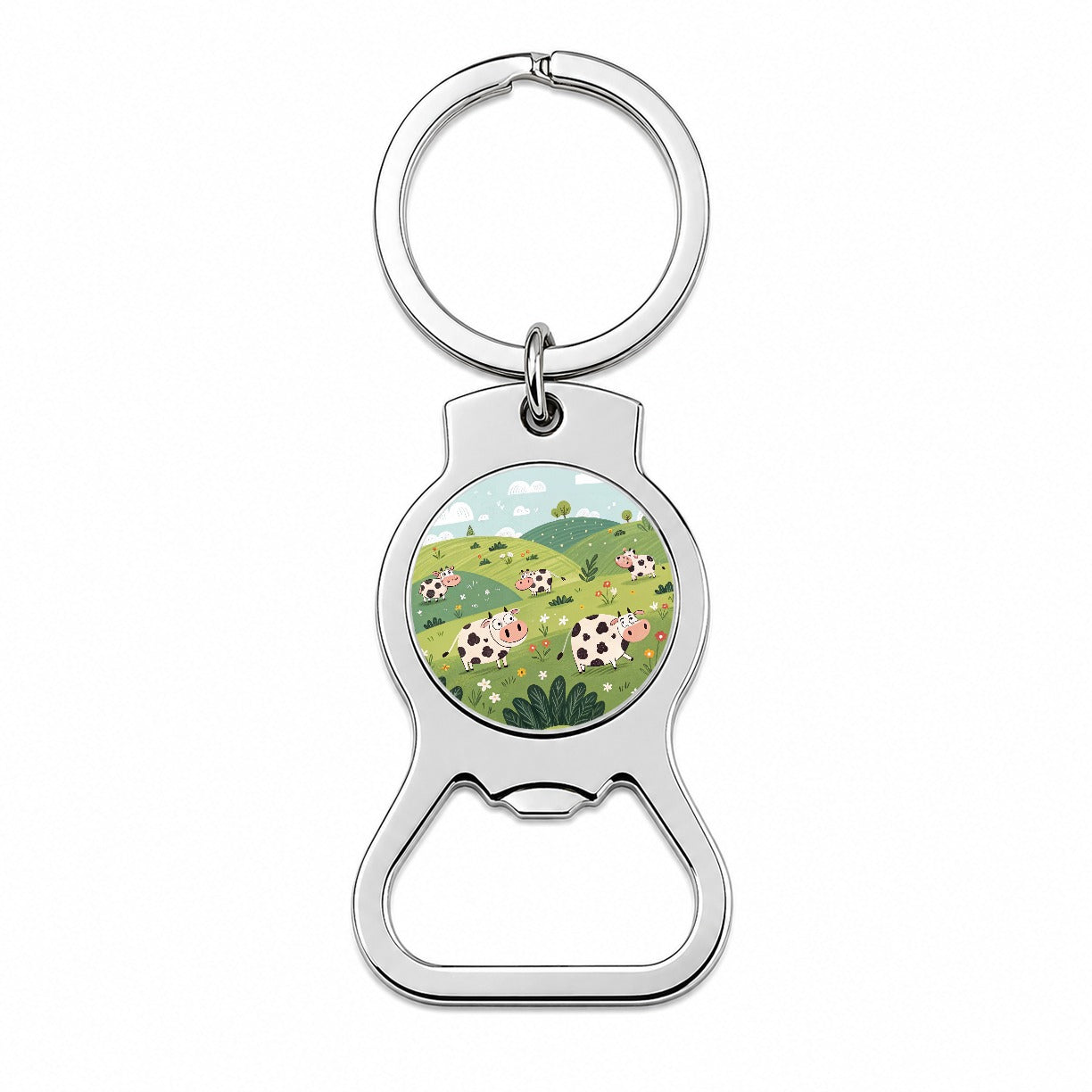 Scattered Cows Bottle Opener Keychain