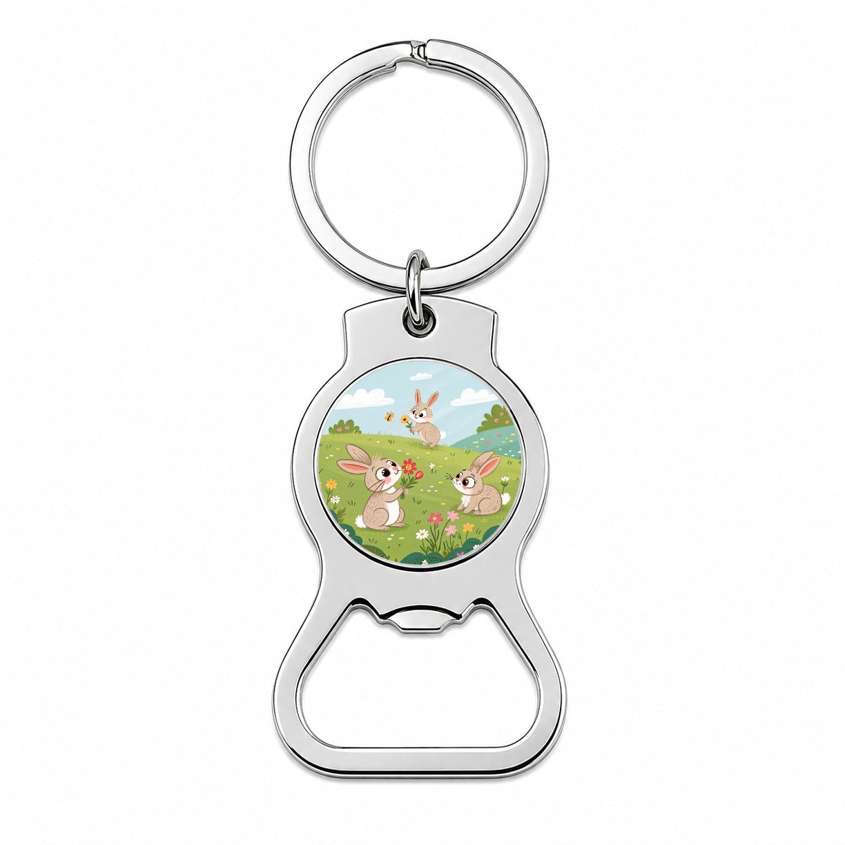 Scattered Cute Rabbits Bunnies Easter Bottle Opener Keychain