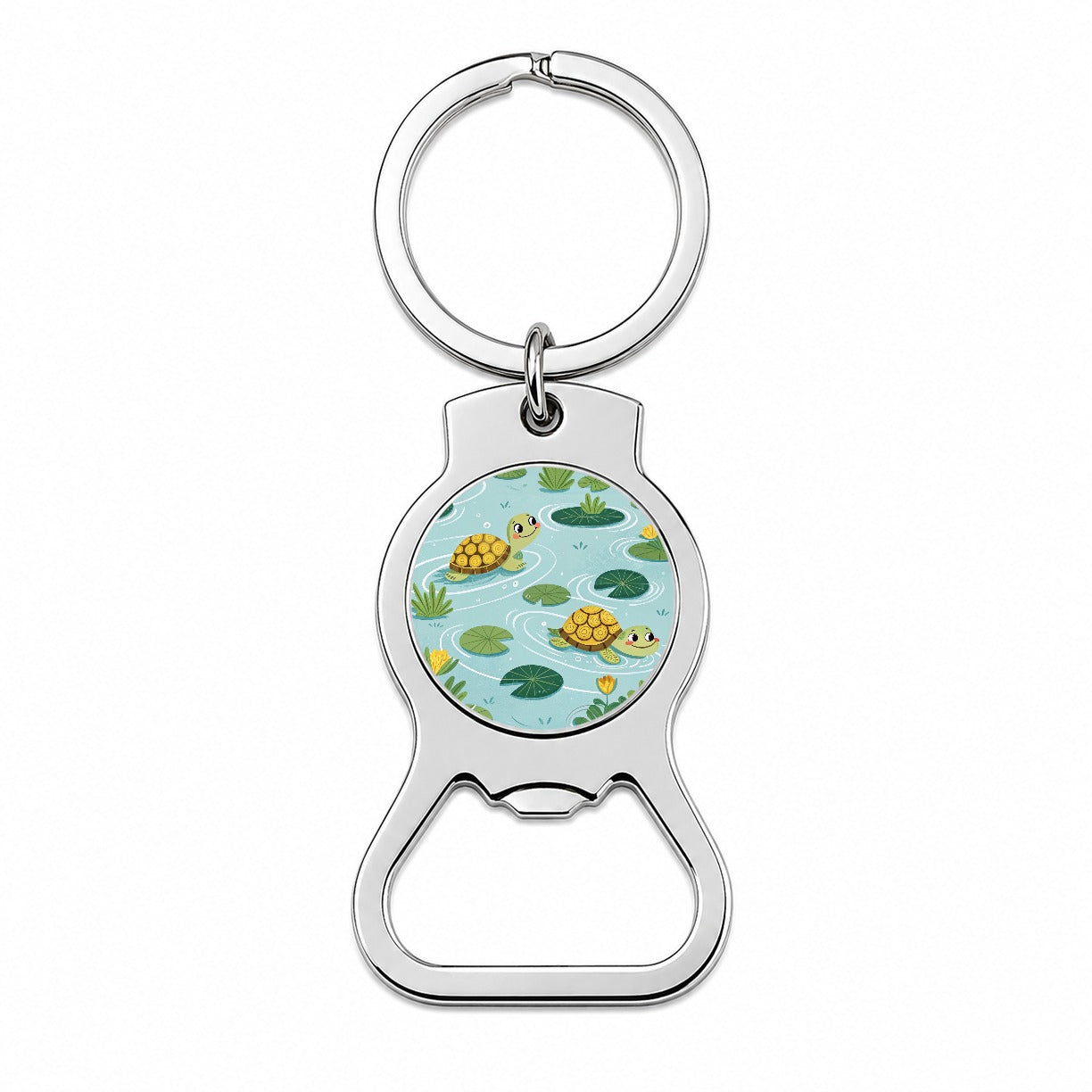 Turtles Swimming In Pond Bottle Opener Keychain