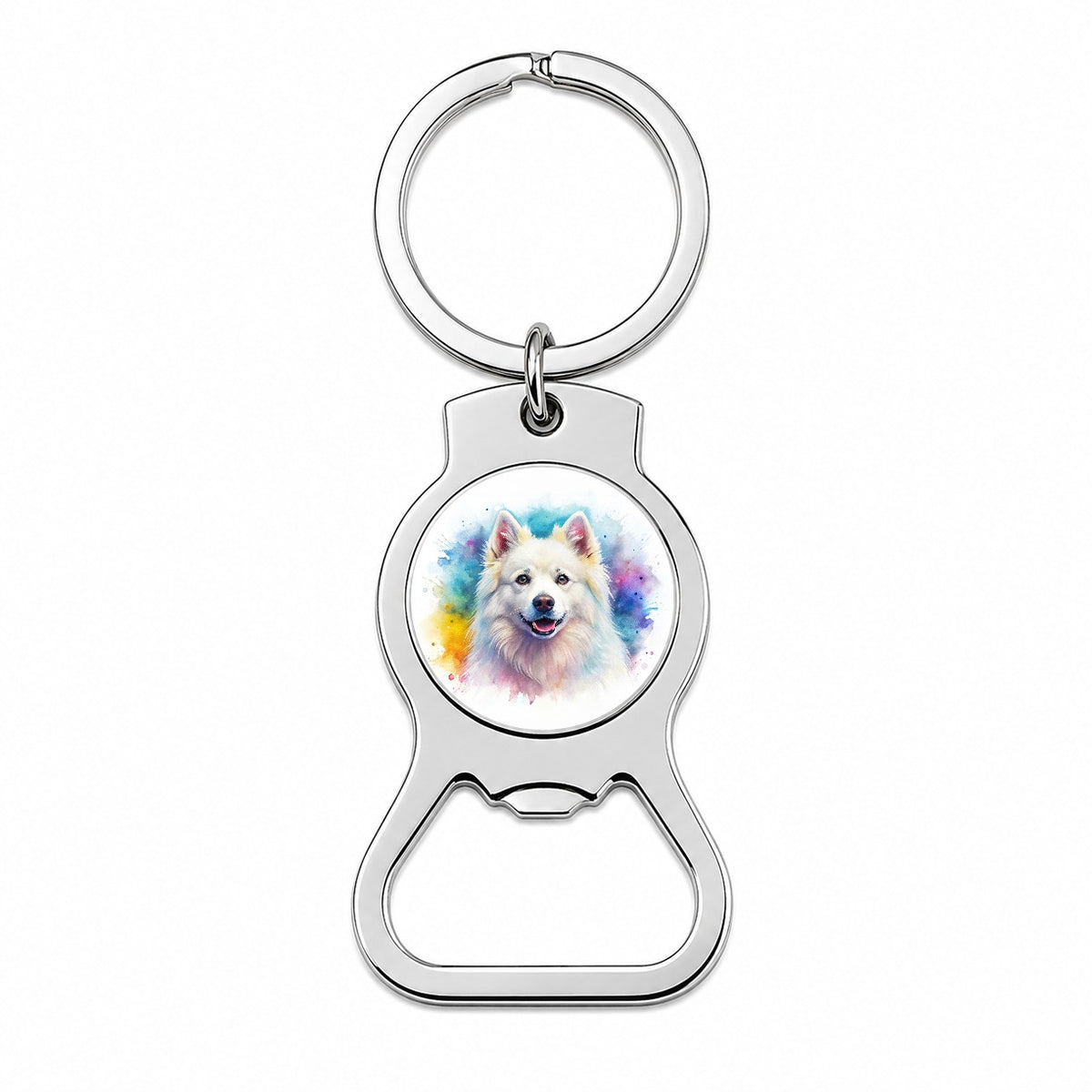 American Eskimo Dog Watercolor Style Bottle Opener Keychain