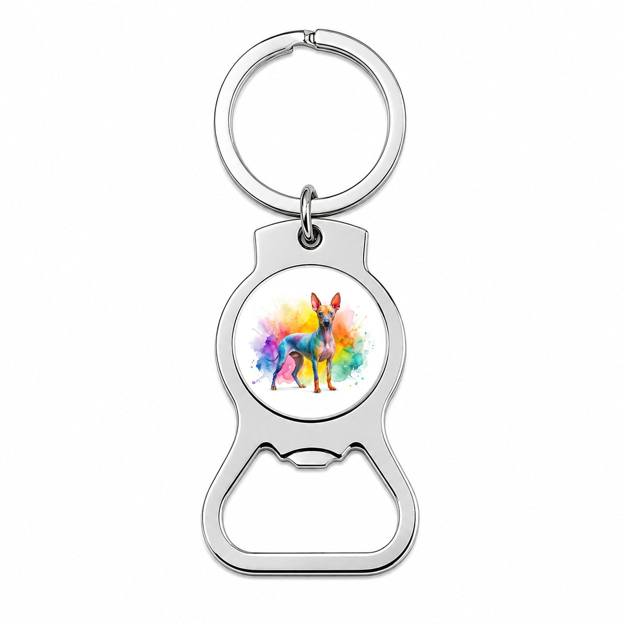 American Hairless Terrier Dog Watercolor Style Bottle Opener Keychain