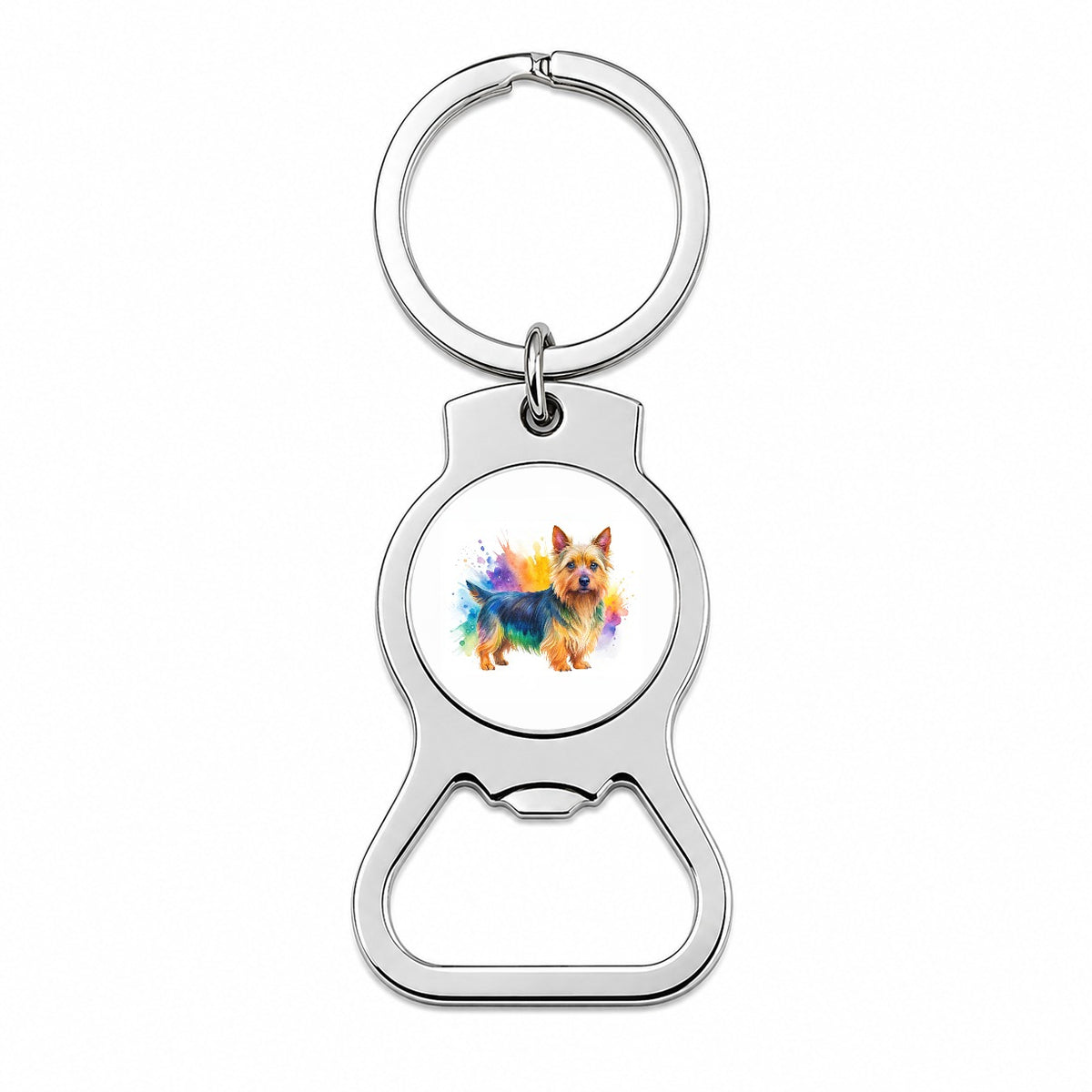 Australian Terrier Dog Watercolor Style Bottle Opener Keychain