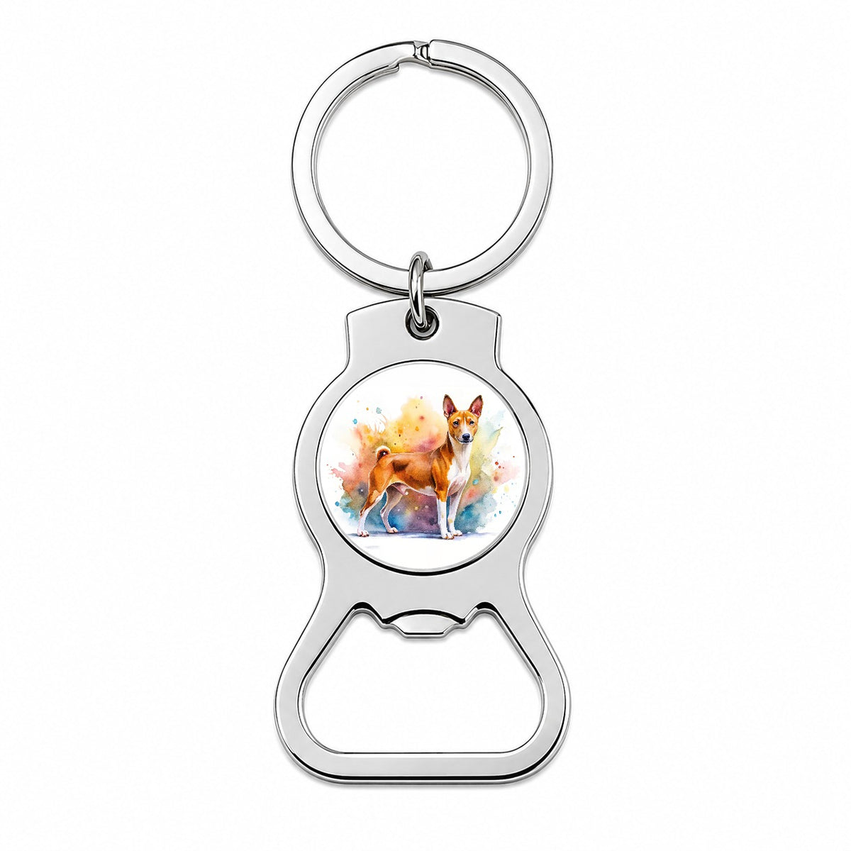 Basenji Dog Watercolor Style Bottle Opener Keychain
