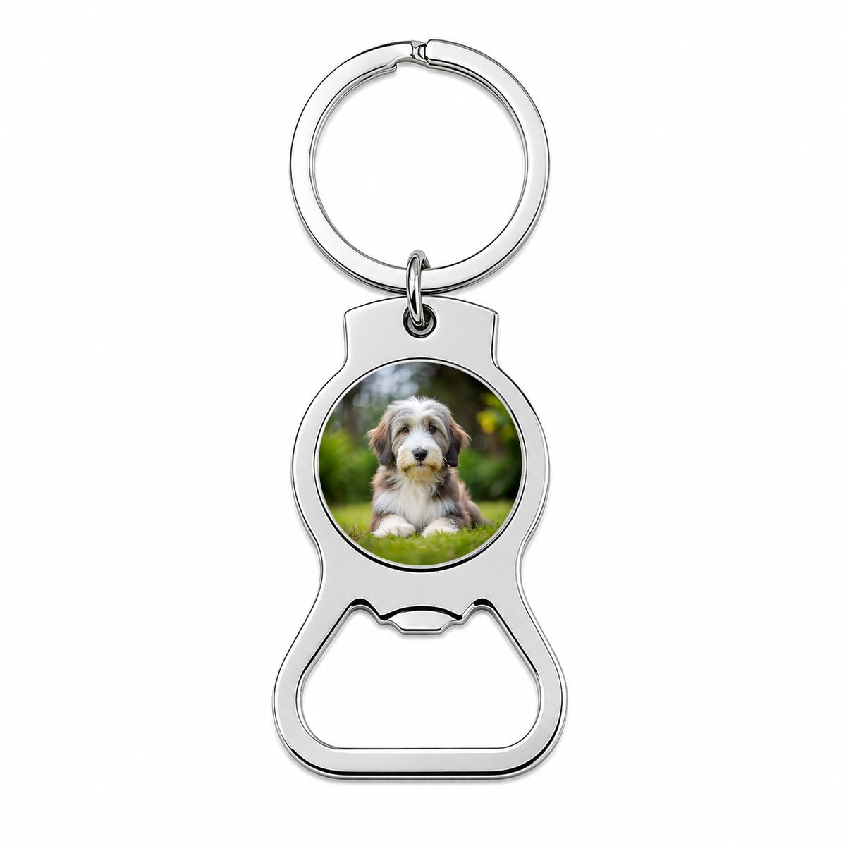 Bearded Collie Dog Puppy Photo Bottle Opener Keychain