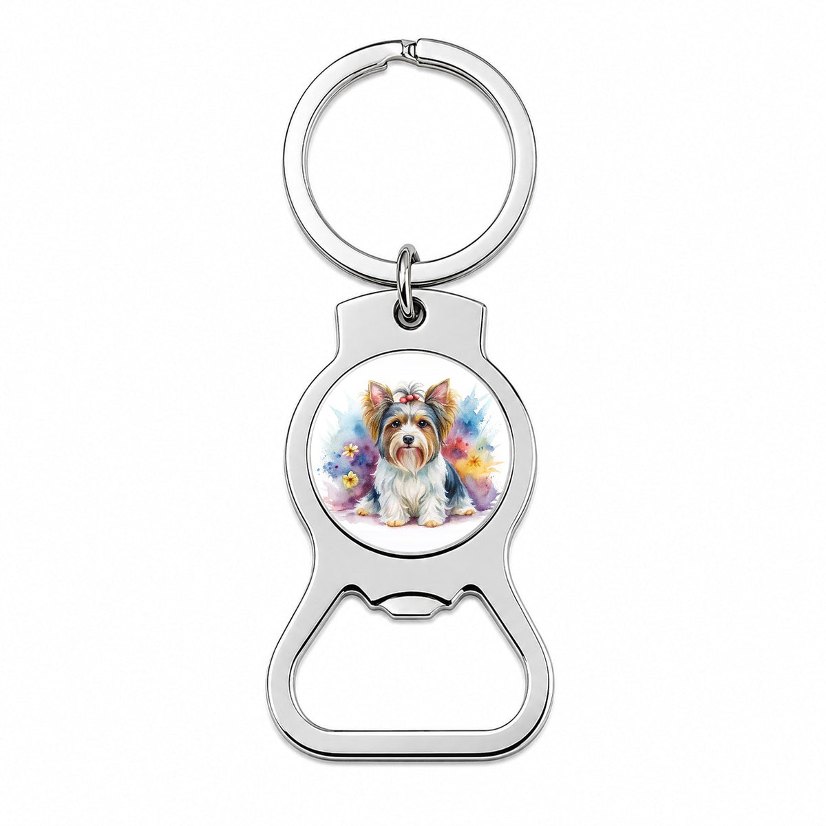 Biewer Terrier Dog Watercolor Style Bottle Opener Keychain