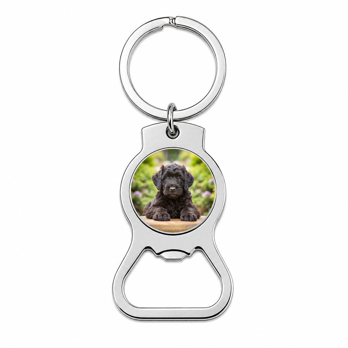 Black Russian Terrier Dog Puppy Photo Bottle Opener Keychain