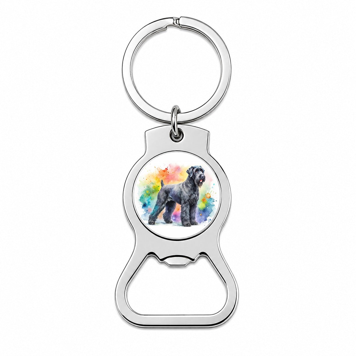 Black Russian Terrier Dog Watercolor Style Bottle Opener Keychain