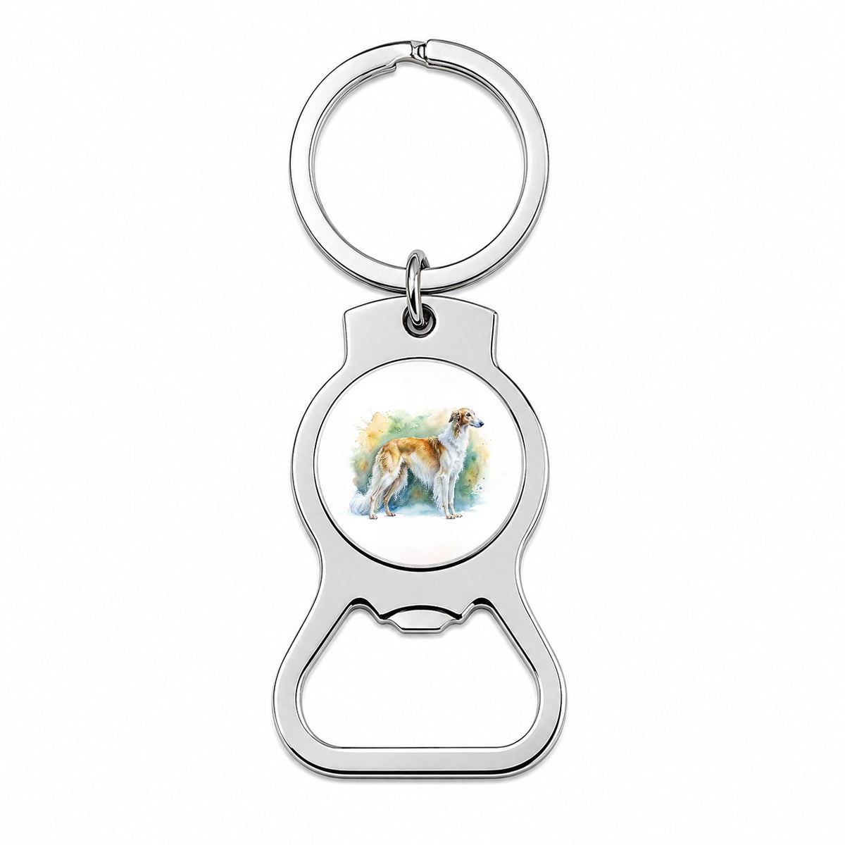 Borzoi Dog Watercolor Style Bottle Opener Keychain