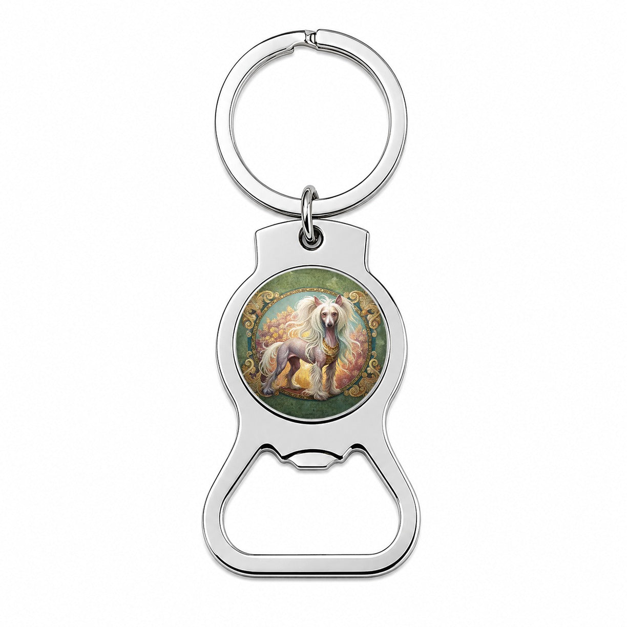 Chinese Crested Dog Art Nouveau Bottle Opener Keychain