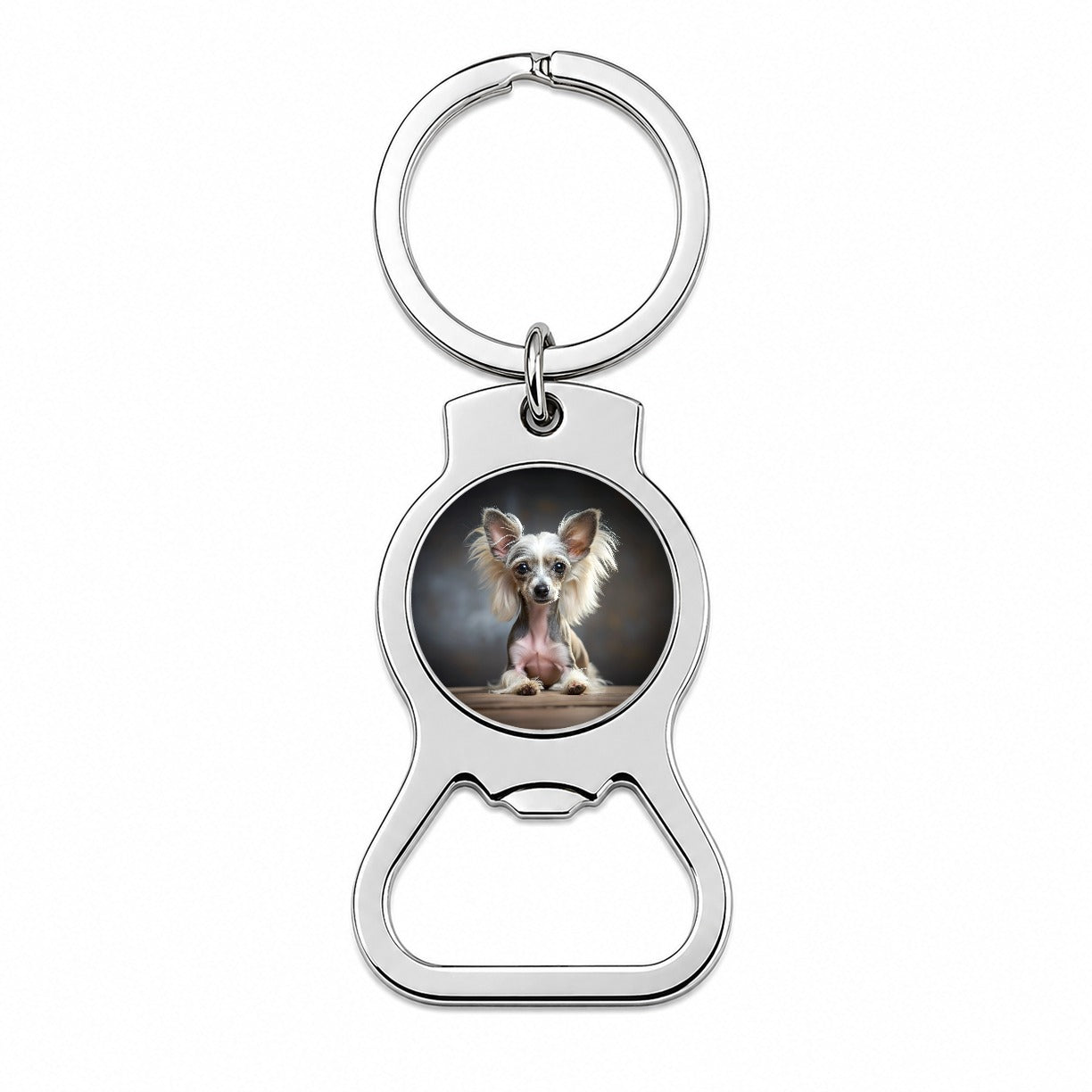 Chinese Crested Dog Puppy Photo Bottle Opener Keychain