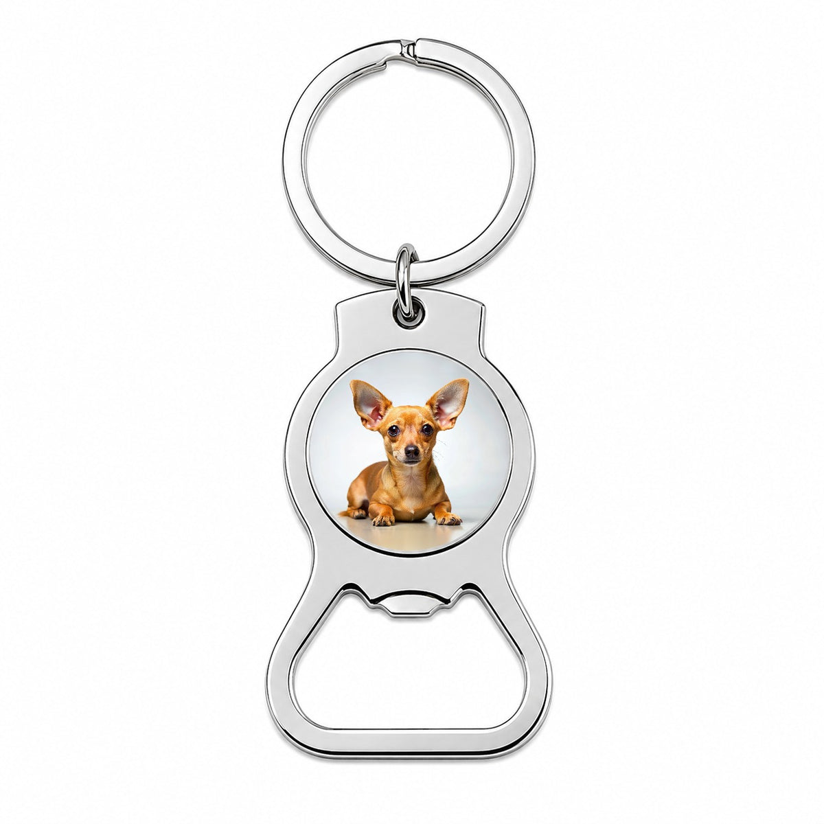 Chiweenie Dog Photo Bottle Opener Keychain