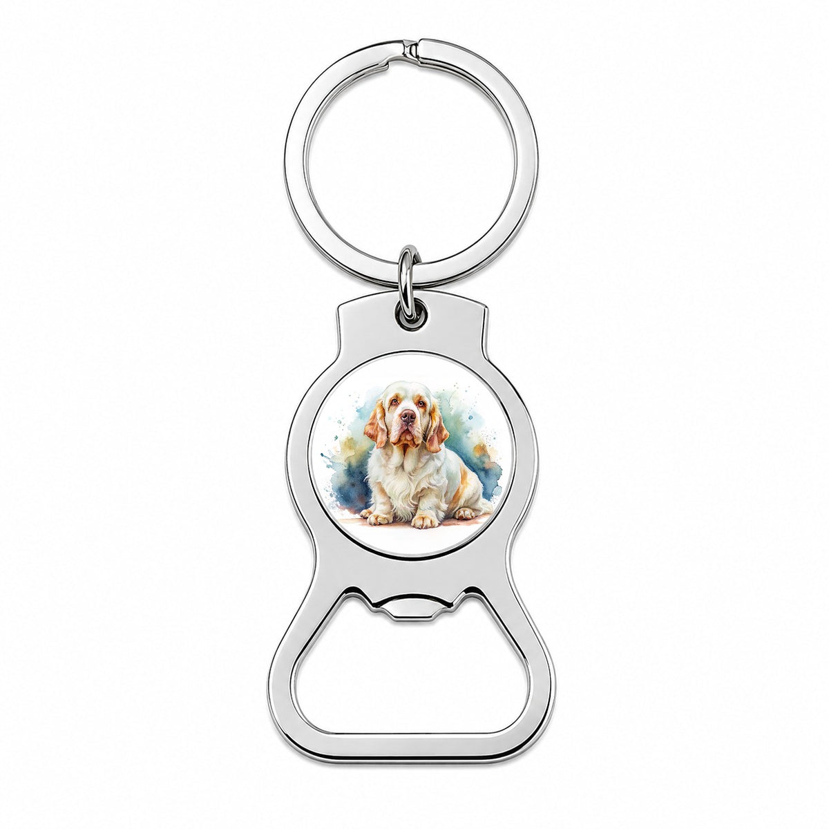 Clumber Spaniel Dog Watercolor Style Bottle Opener Keychain