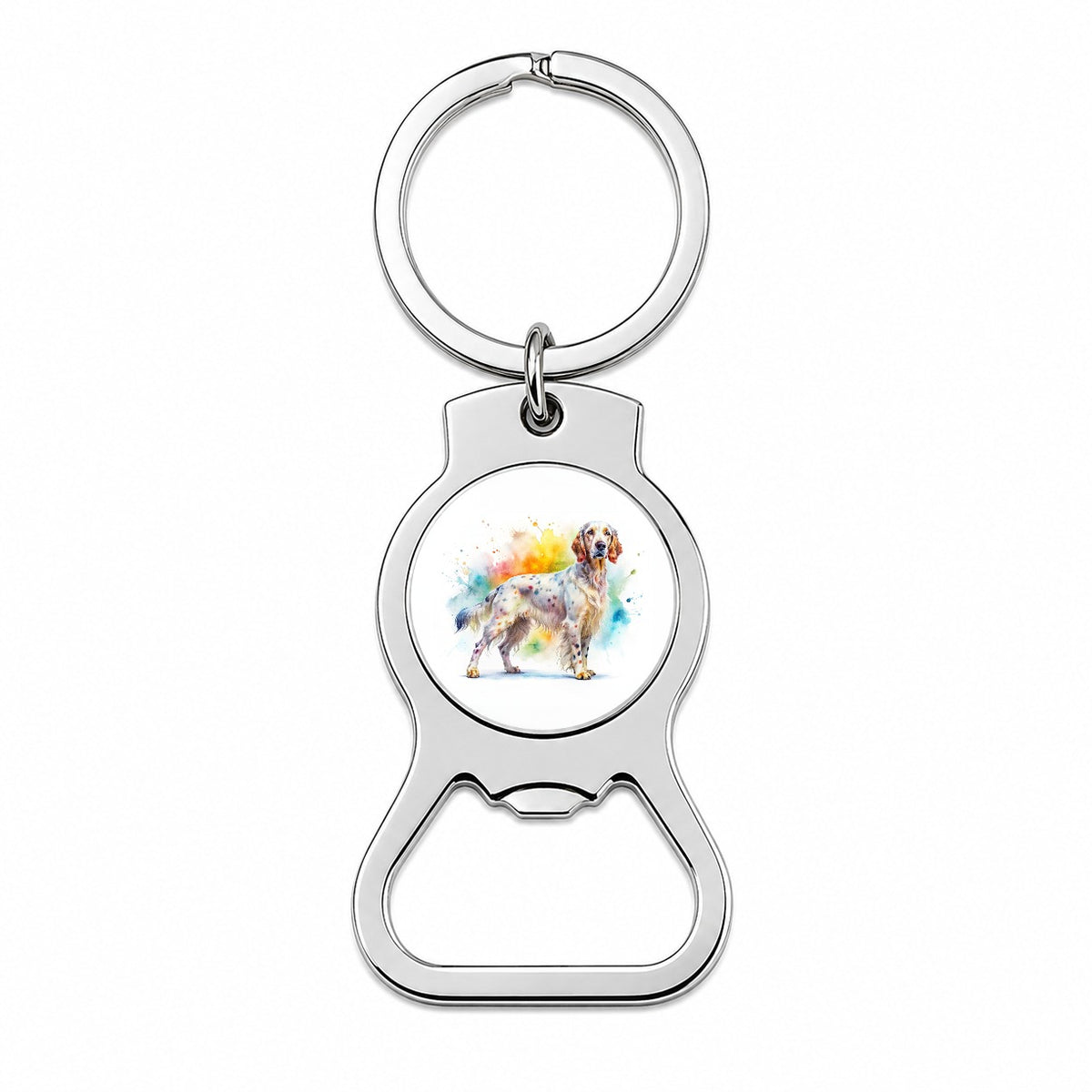 English Setter Dog Watercolor Style Bottle Opener Keychain