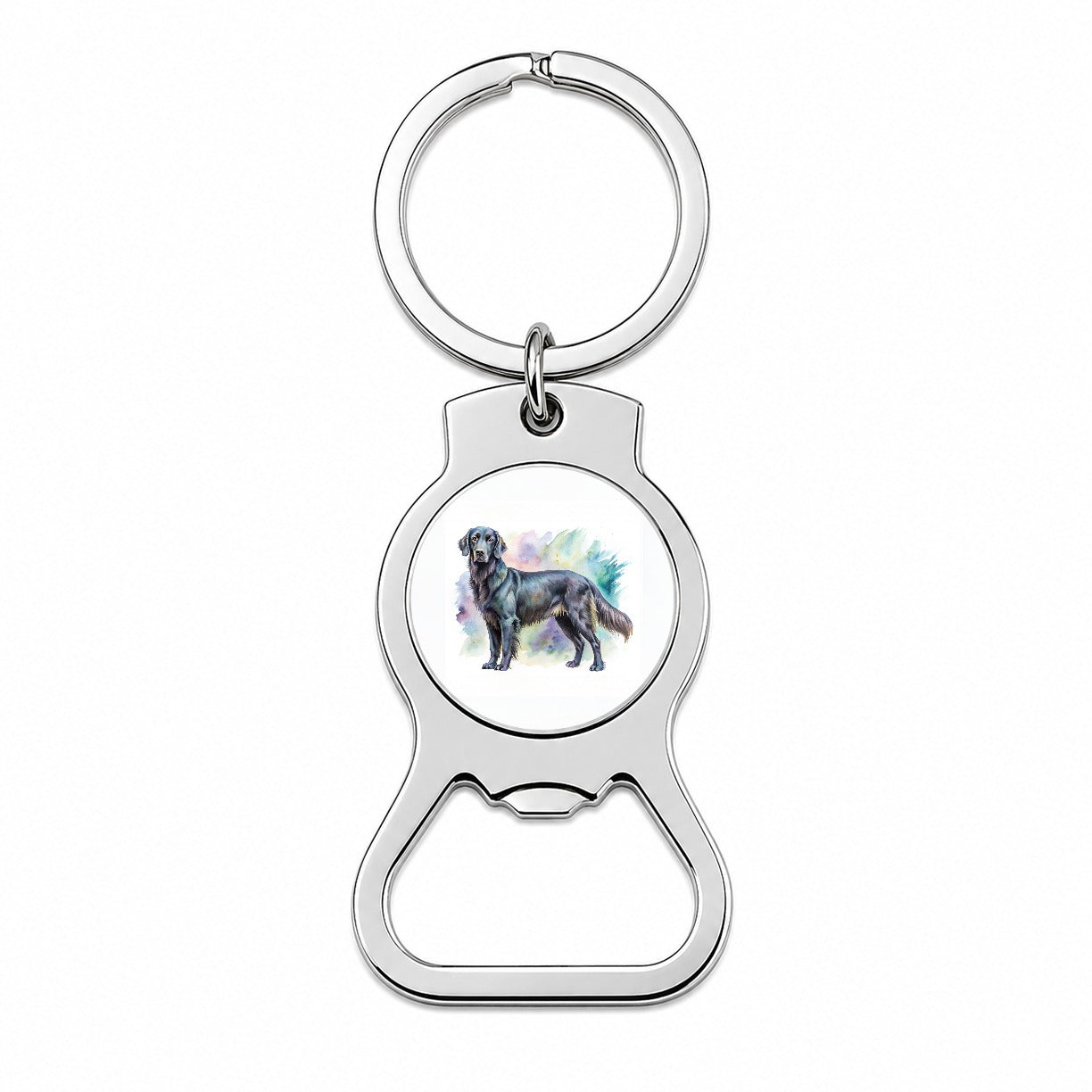 Flat Coated Retriever Dog Watercolor Style Bottle Opener Keychain