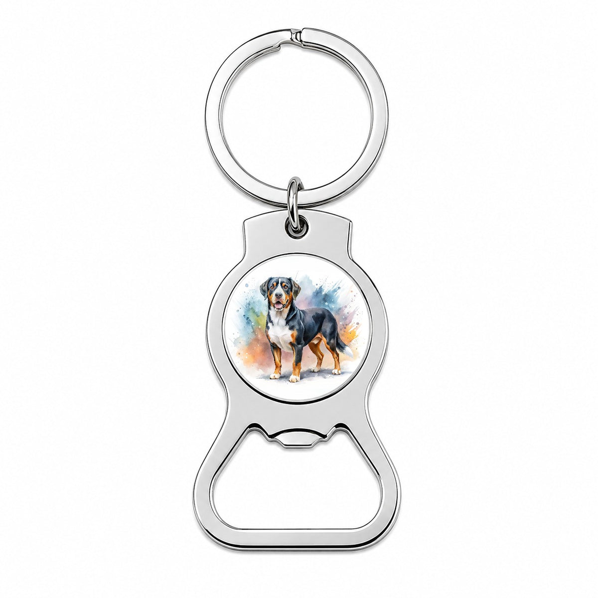 Greater Swiss Mountain Dog Watercolor Style Bottle Opener Keychain