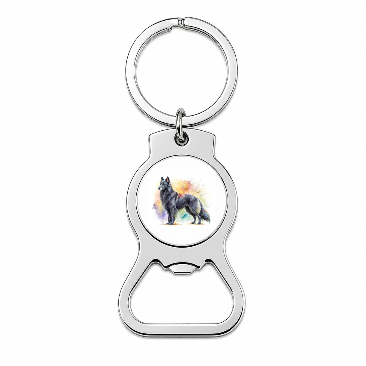 Groenendael Belgian Sheepdog Dog Watercolor Style Bottle Opener Keychain