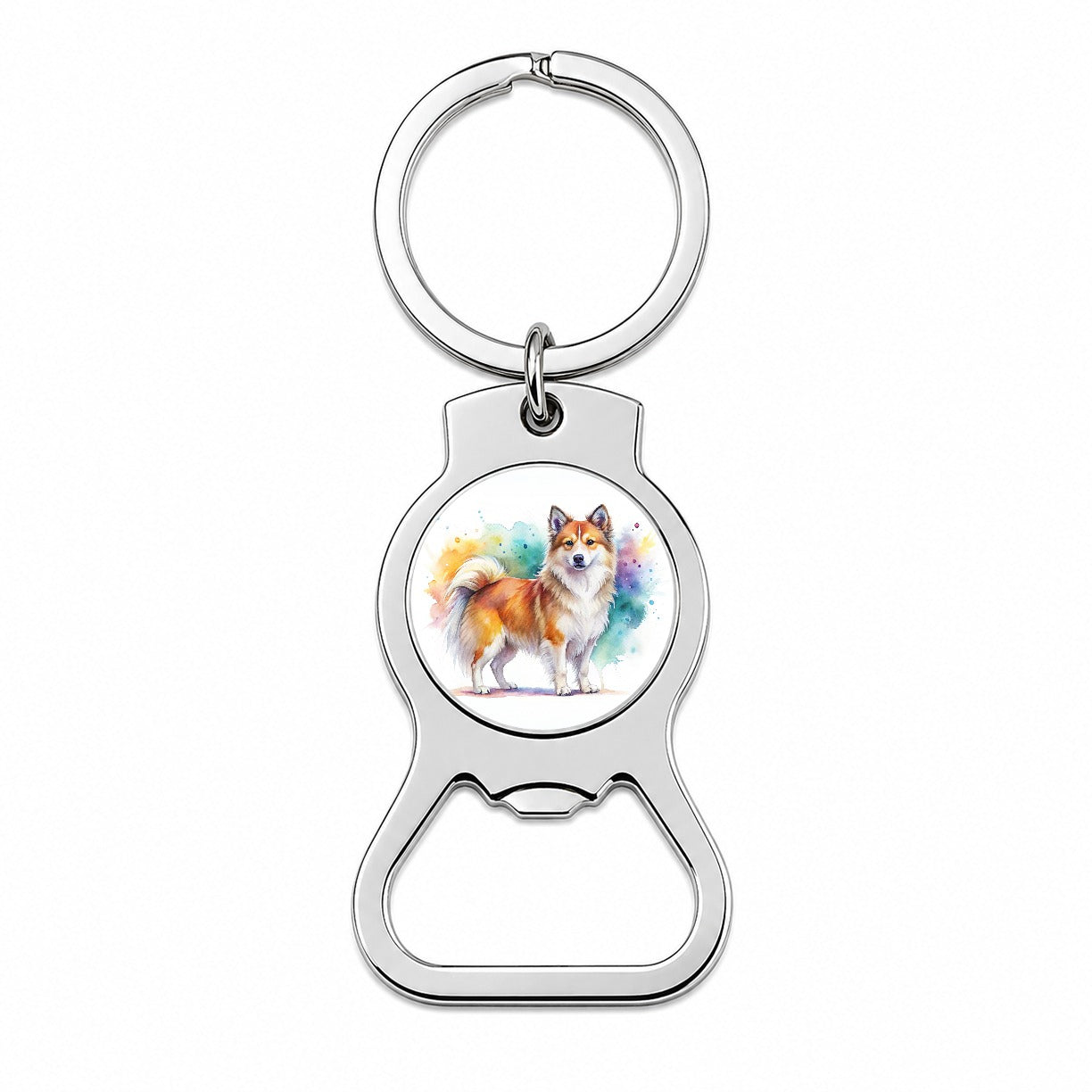 Icelandic Sheepdog Dog Watercolor Style Bottle Opener Keychain