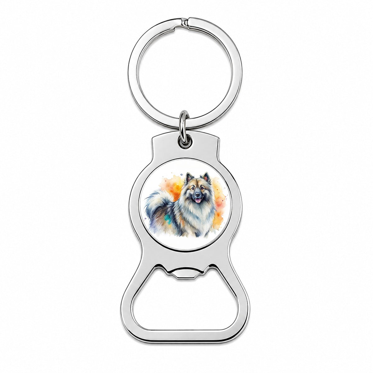 Keeshond Dog Watercolor Style Bottle Opener Keychain