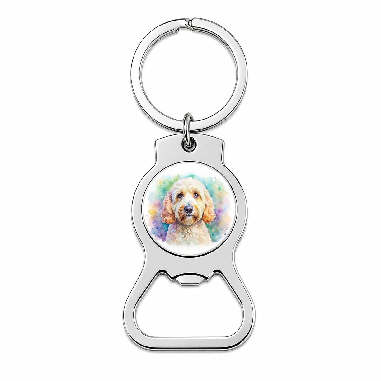 Labradoodle Dog Watercolor Style Bottle Opener Keychain