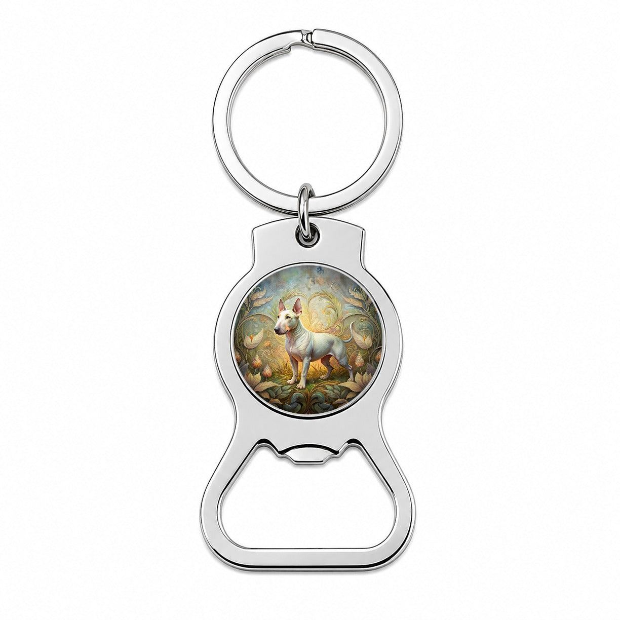 Miniature Bull Terrier Dog Art Nouveau Bottle Opener Keychain