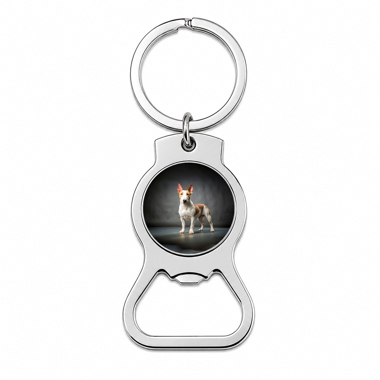 Miniature Bull Terrier Dog Photo Bottle Opener Keychain